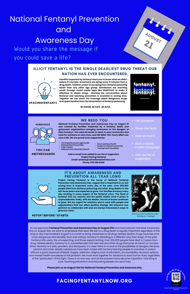 Blue box with informational squares for facingfentanyl.com