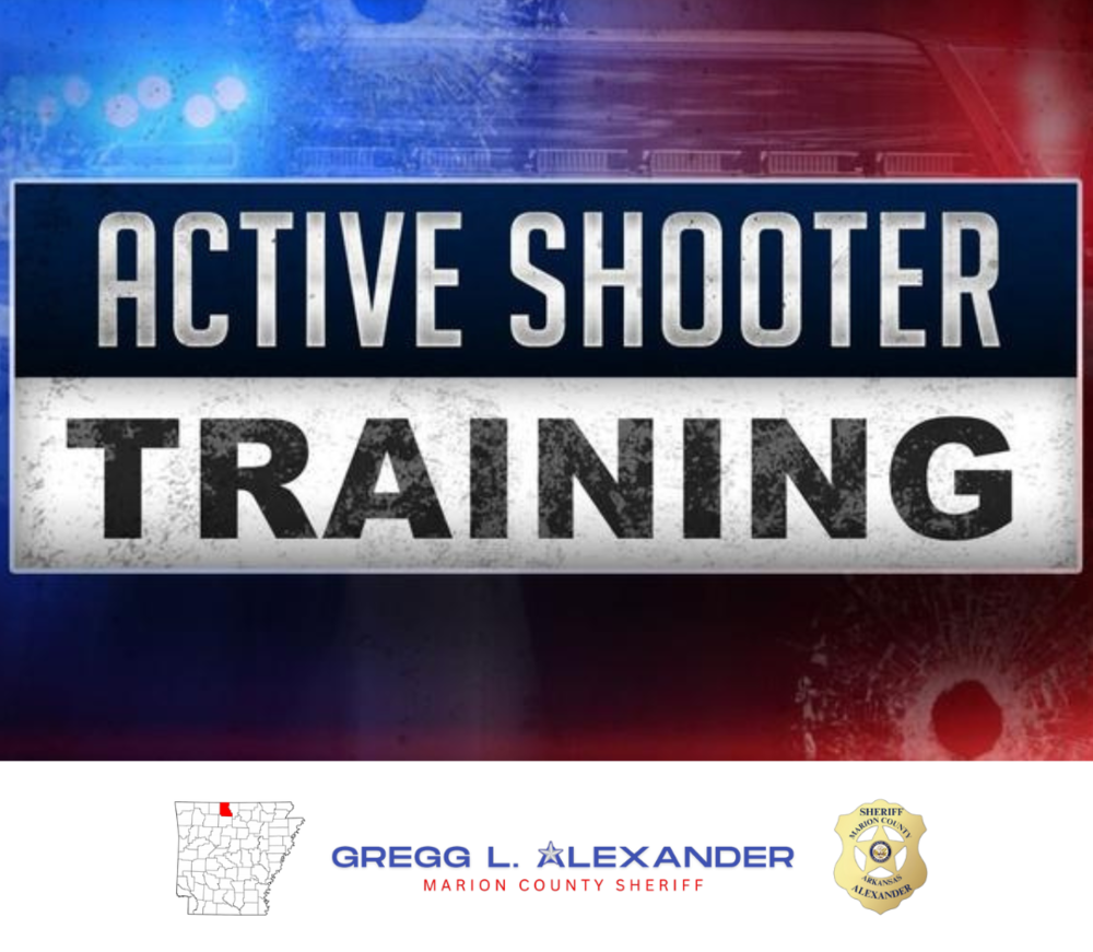 Red and blue box with the words "Active Shooter Training"