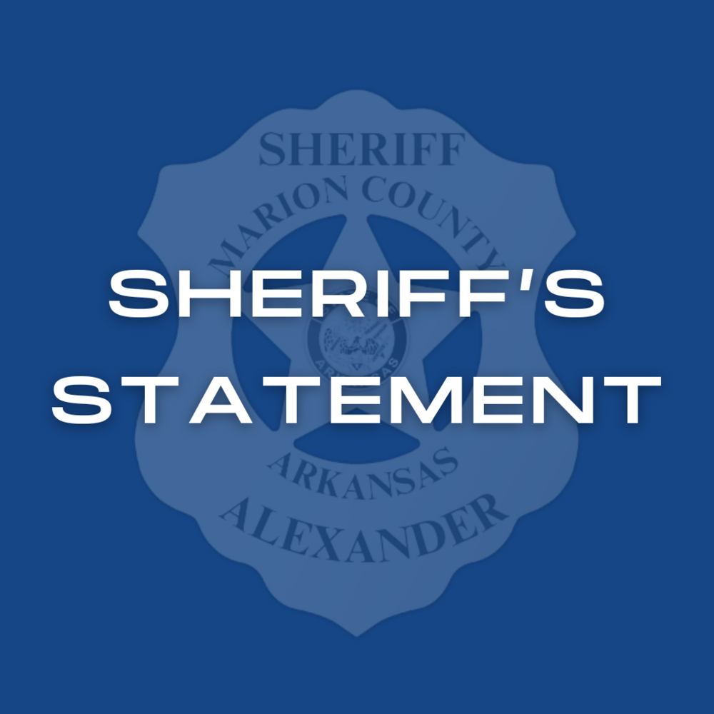 Navy graphic with Sheriff badge and words "Sheriff's Statement"