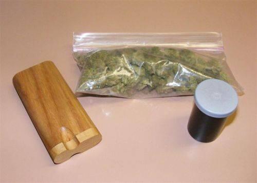A bag of marijuana and paraphernalia.