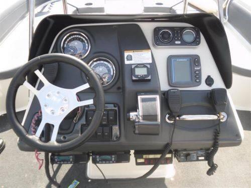 The driver controls of the Marion County Sheriff boat.